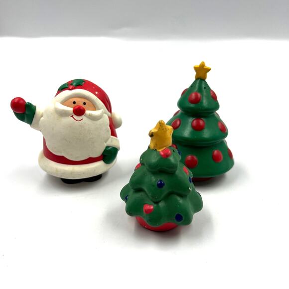 Vintage Set Christmas Salt Pepper Shakers Santa Claus Christmas Tree STAINED - Picture 1 of 10